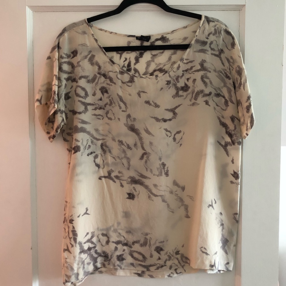 Club Monaco cream silk patterned blouse, medium